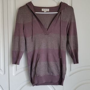 Brown Stripped pocketed 3/4 sleeve Hoodie
